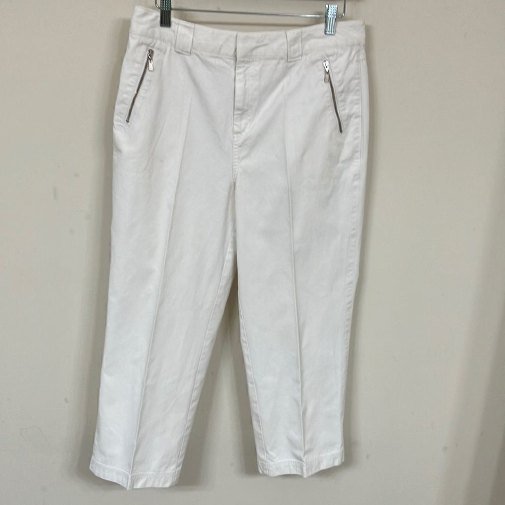 Kate Hill 14 White Zippered Pockets Wide Leg Pants